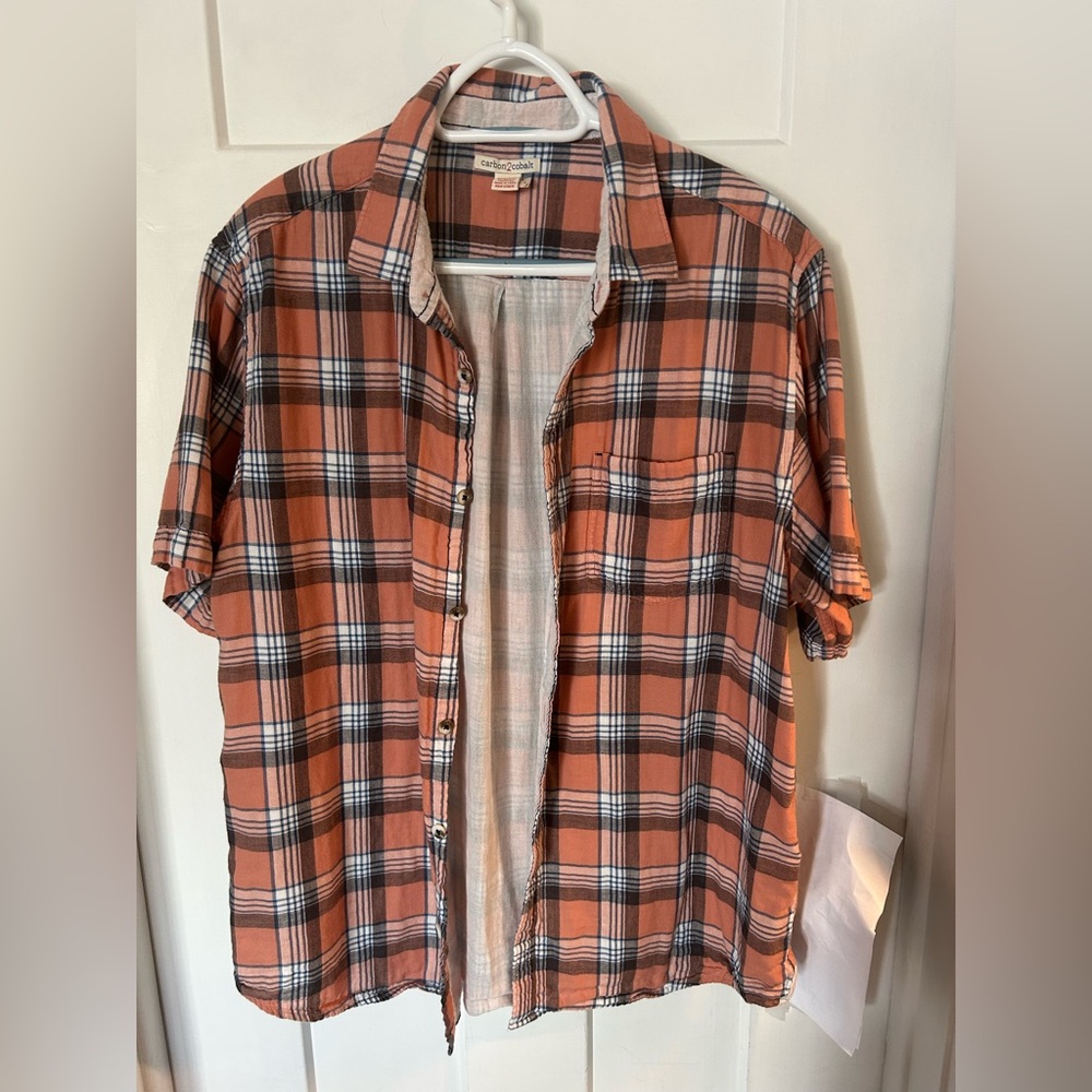 Carbon2Cobalt Men's Salmon/Peach and Blue Shirt